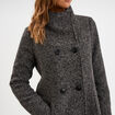 Manteau droit mi-long col montant doubl&eacute; gris fonc&eacute; femme
