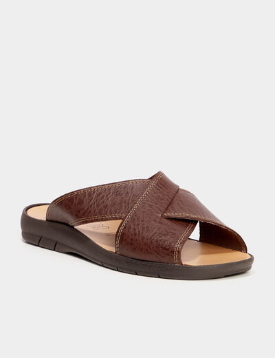Mules brides croisées en cuir marron homme