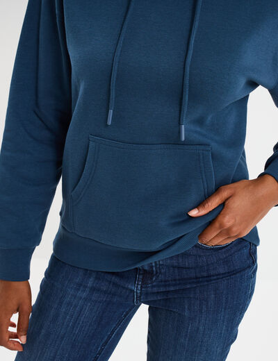 Sweat hoodie molleton à capuche bleu marine femme