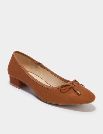 Ballerines su&eacute;dine &agrave; talons carr&eacute;s marron femme