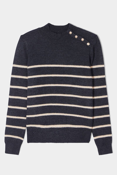 Pull marinière boutons à l'épaule bleu marine femme
