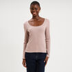 T-shirt coton stretch manches longues marron clair femme