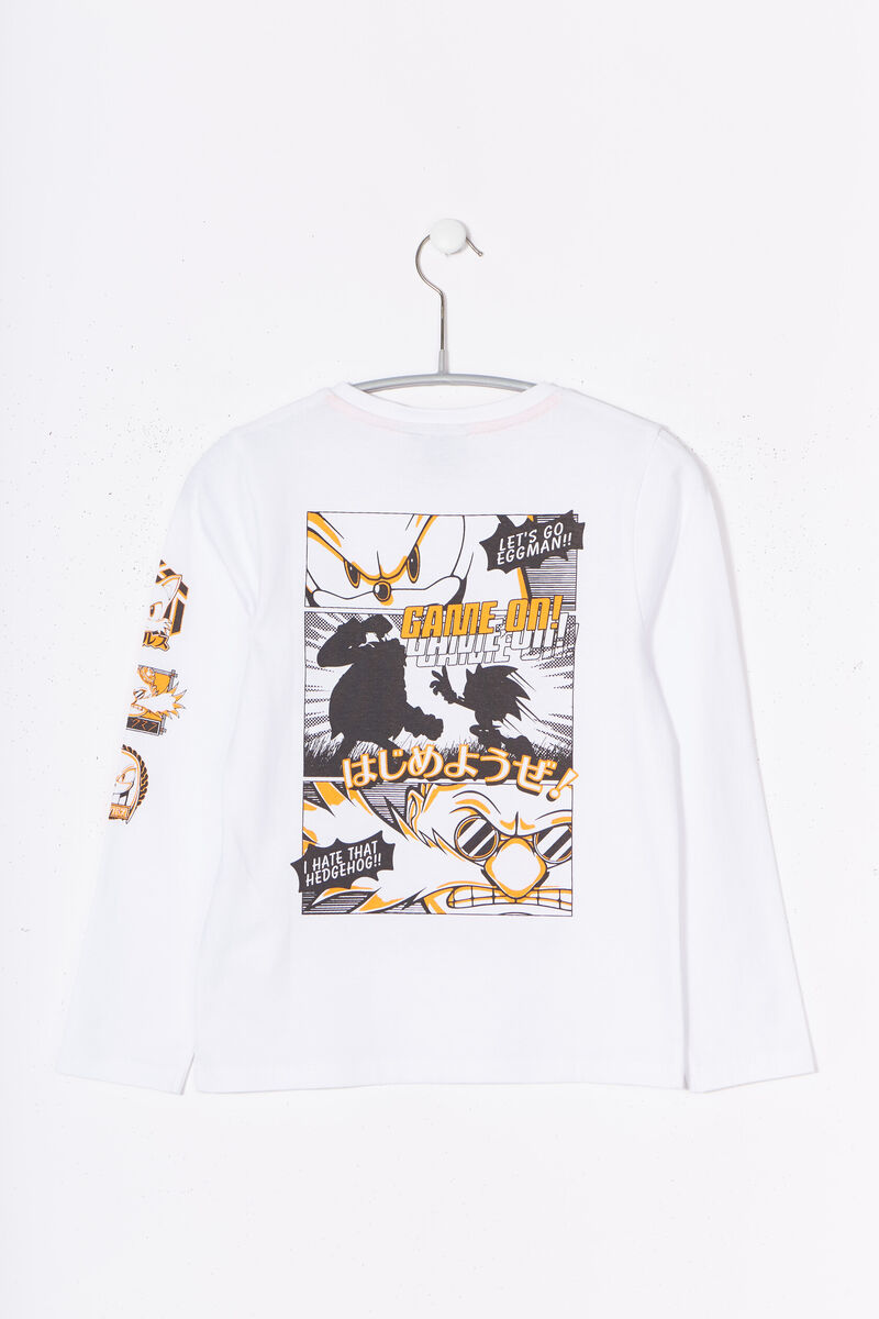 T-shirt manches longues coton Sonic blanc garçon