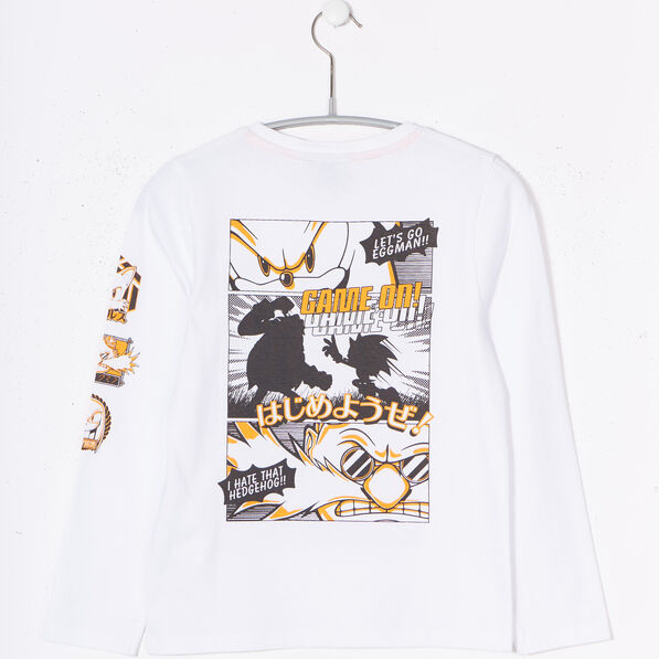 T-shirt manches longues coton Sonic blanc garçon