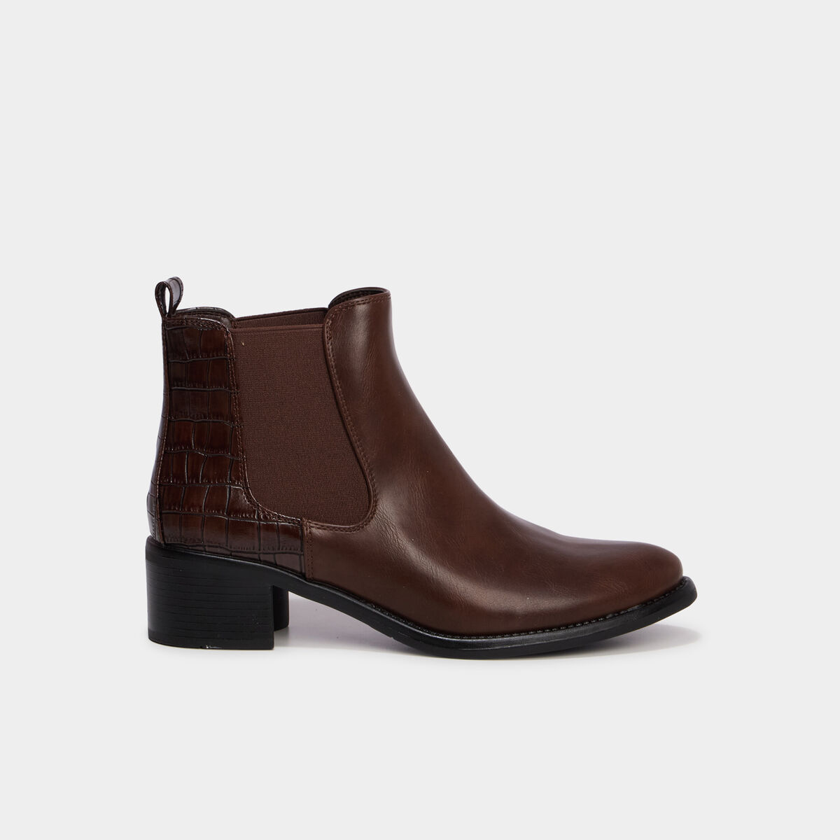 Bottines chelsea talons croco marron fonc&eacute; femme
