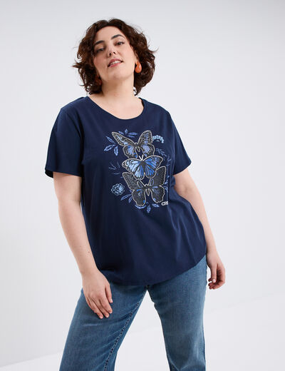 T-shirt manches courtes col rond coton bleu marine femme grande taille