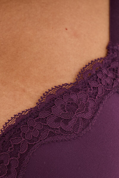 Soutien-gorge triangle micro dentelle prune femme