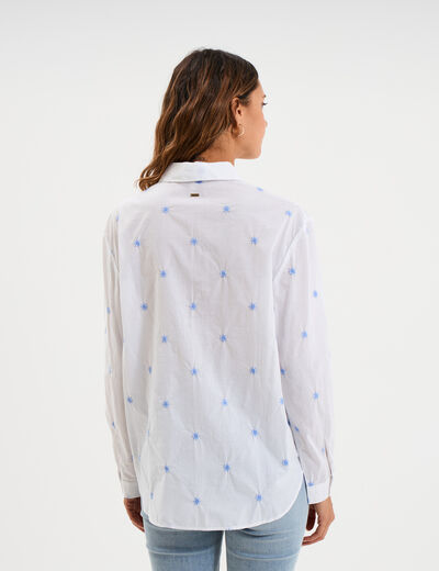Chemise droite brod&eacute;e coton blanc femme