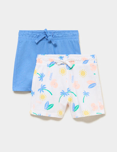 Lot de 2 shorts coton blanc b&eacute;b&eacute; gar&ccedil;on
