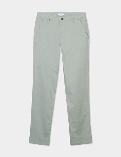 Pantalon chino droit stretch retroussé vert olive homme