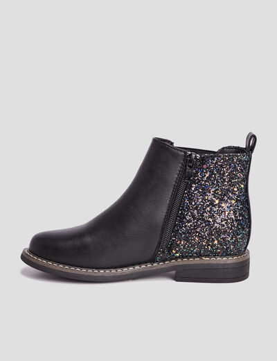 Bottines chelsea zippées à paillettes noir fille