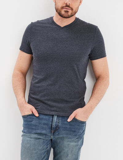 T-shirt droit col V bleu homme