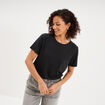 T-shirt manches courtes m&eacute;lange lin noir femme