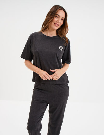 Ensemble pyjama pantalon et t-shirt gris foncé femme