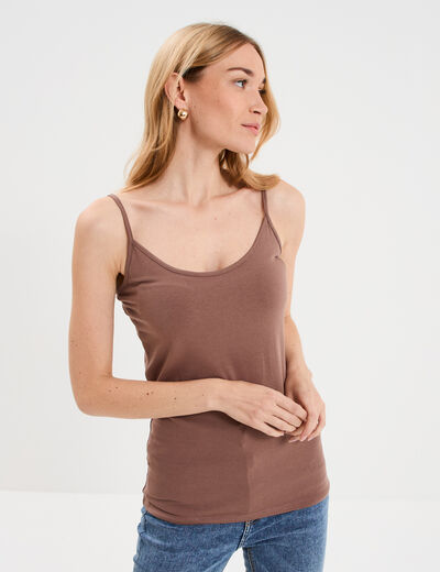 D&eacute;bardeur coton bretelles r&eacute;glables marron cognac femme