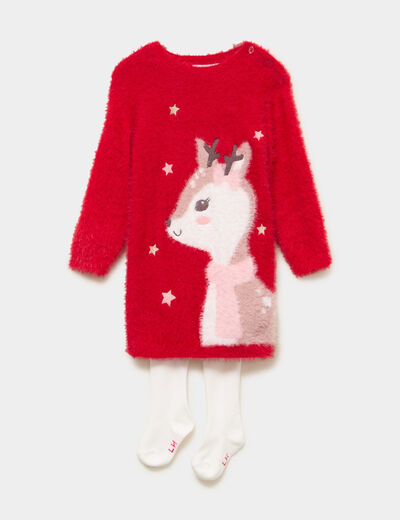 Ensemble robe et collants No&euml;l rouge b&eacute;b&eacute; fille