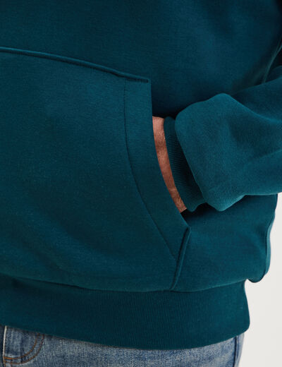 Sweat molleton &agrave; capuche hoodie bleu canard homme
