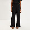 Pantalon large gaufr&eacute; taille &eacute;lastiqu&eacute;e noir femme