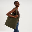 Sac tote bag zipp&eacute; effet velours vert kaki femme