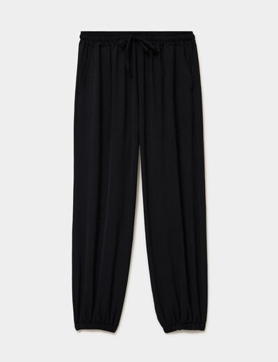 Pantalon ample fluide taille &agrave; coulisse noir femme
