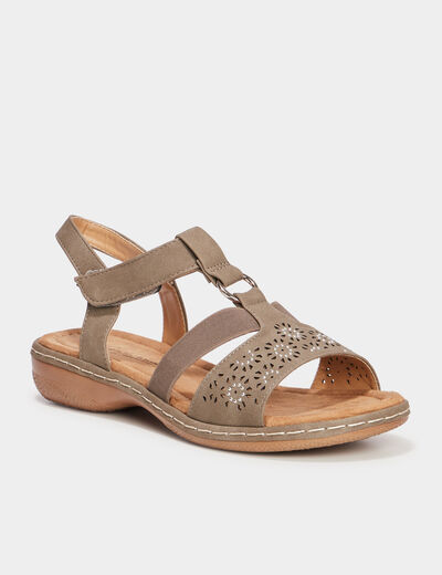 Sandales talons compens&eacute;s vert kaki femme