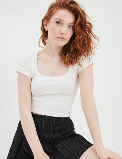 T-shirt cropped encolure carrée Creeks blanc femme