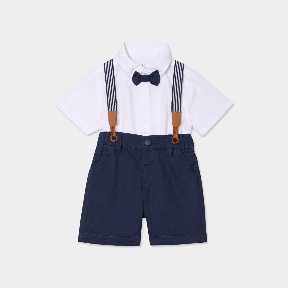 Ensemble 3 pi&egrave;ces avec salopette bleu marine b&eacute;b&eacute; gar&ccedil;on