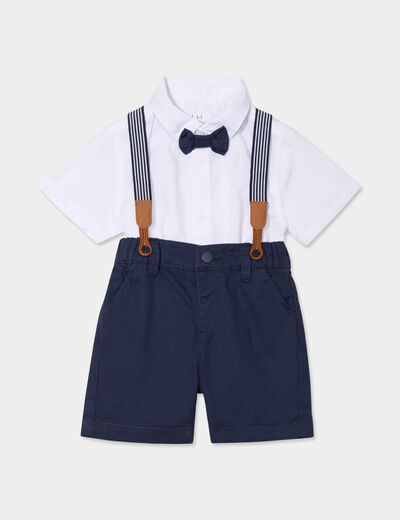 Ensemble 3 pièces avec salopette bleu marine bébé garçon