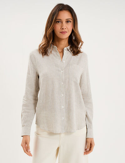 Chemise lin m&eacute;lang&eacute; manches longues blanc femme