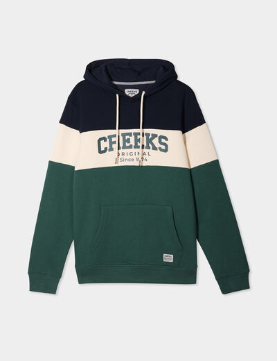 Sweat hoodie manches longues à capuche vert canard homme