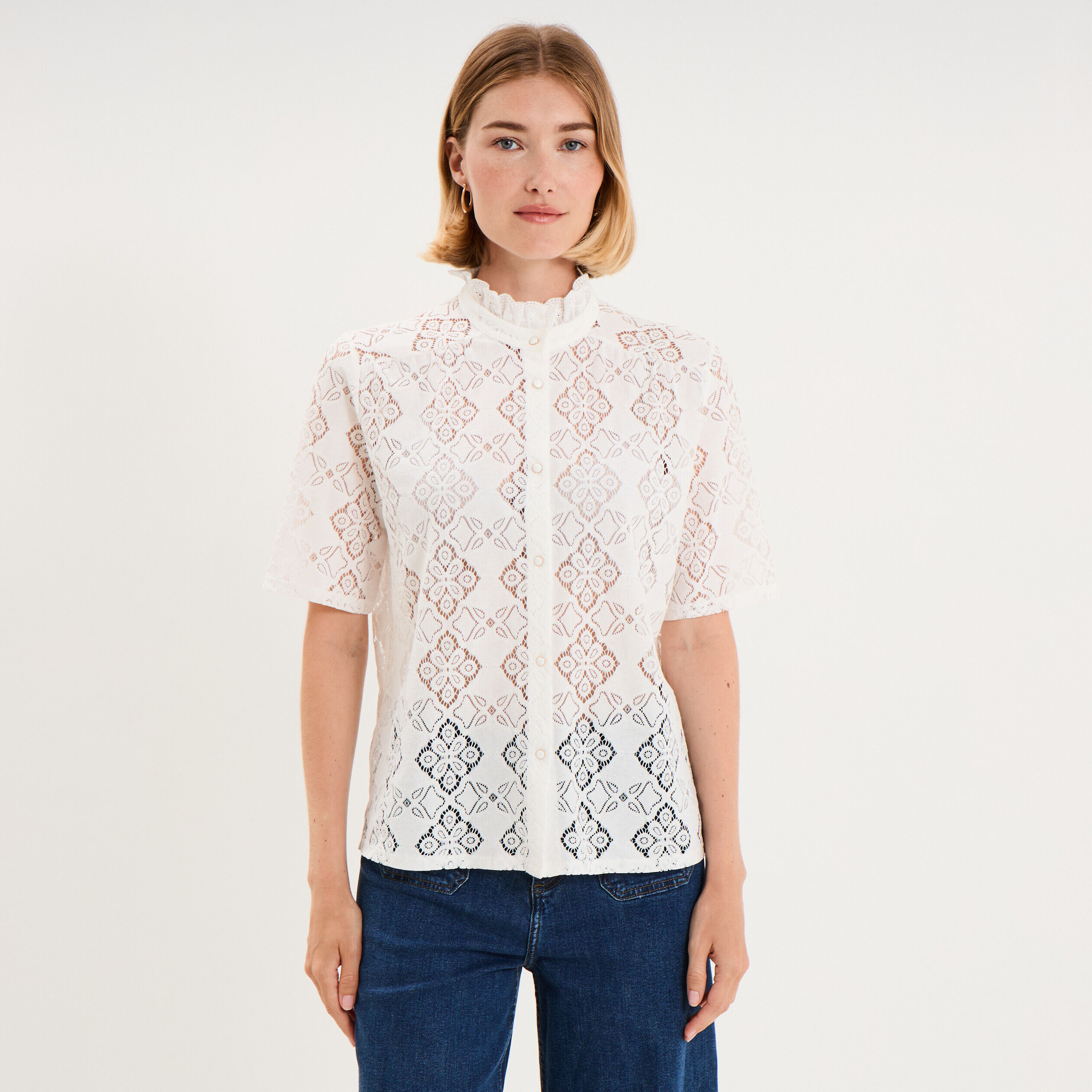 Chemise en dentelle col victorien blanc femme