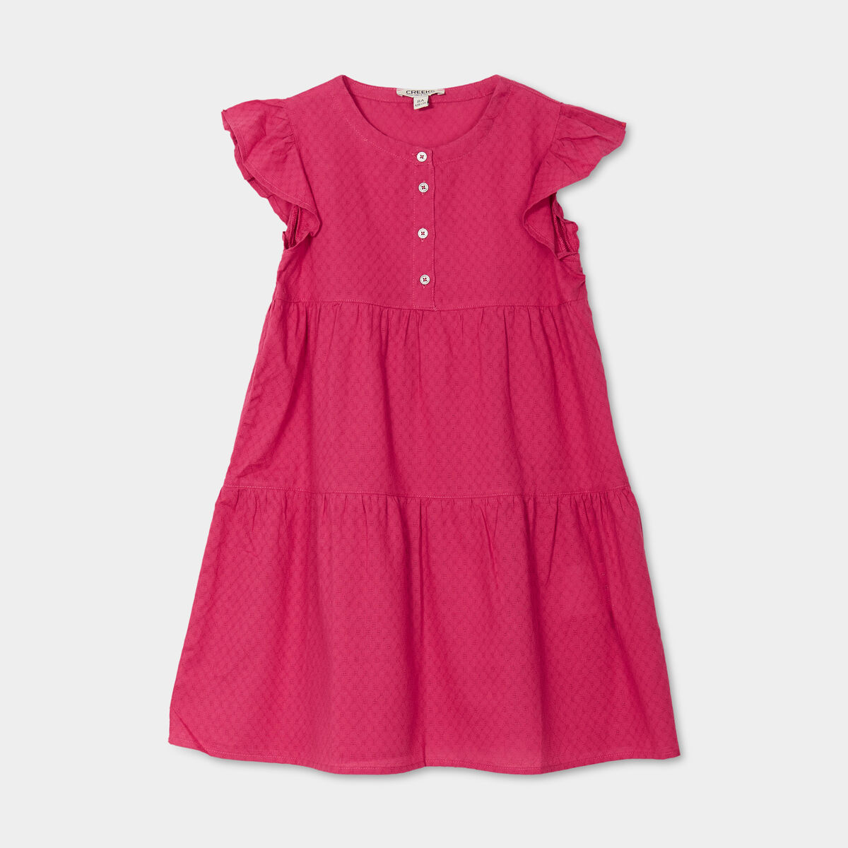Robe à étages col rond coton Creeks rose framboise fille