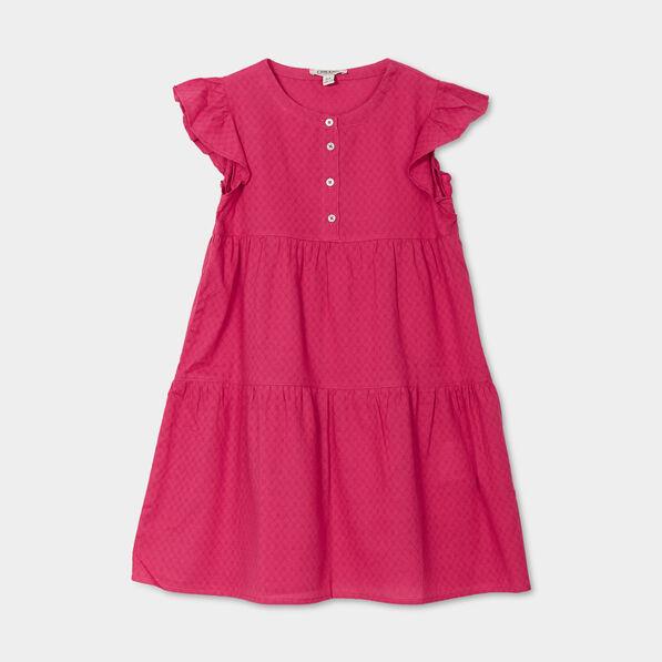 robe a etages col rond coton creeks rose framboise fille Robe à étages col rond coton Creeks rose framboise fille