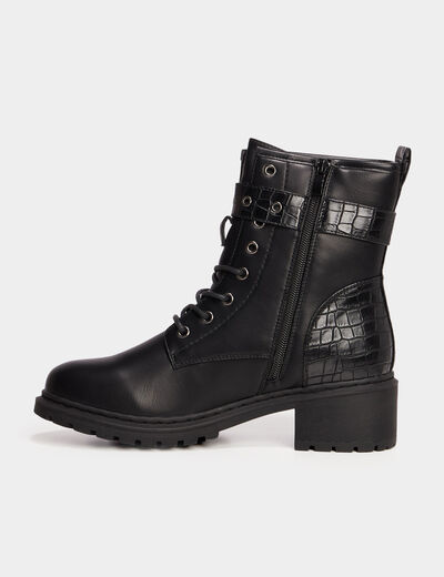 Bottines croco crantées avec boucles noir femme