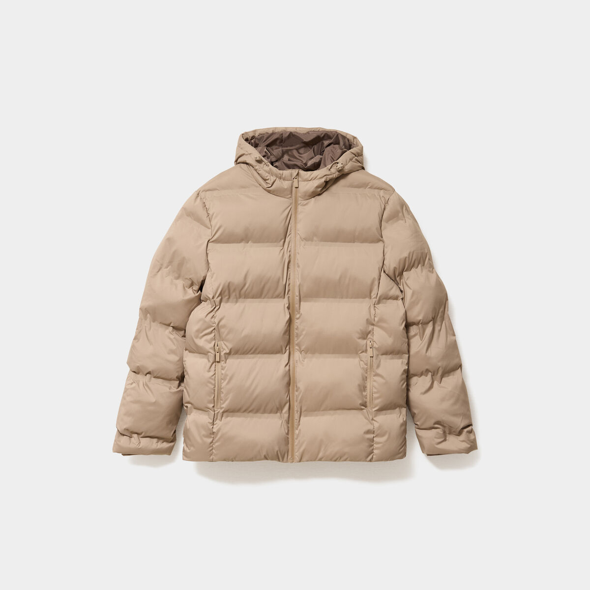 Doudoune courte &agrave; capuche d&eacute;perlante taupe homme