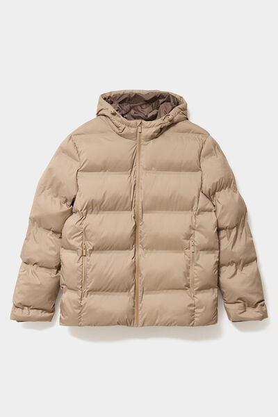 Doudoune courte &agrave; capuche d&eacute;perlante taupe homme