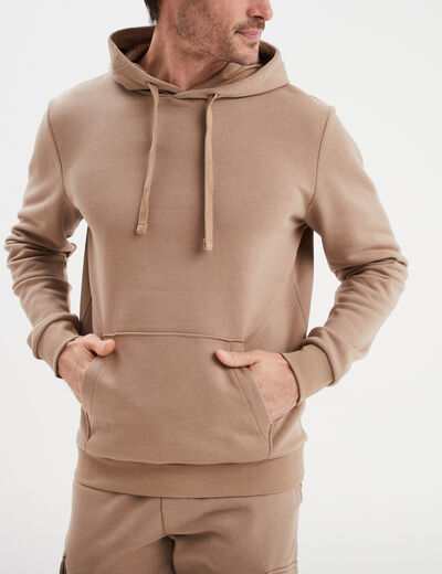 Sweat molleton à capuche hoodie taupe homme