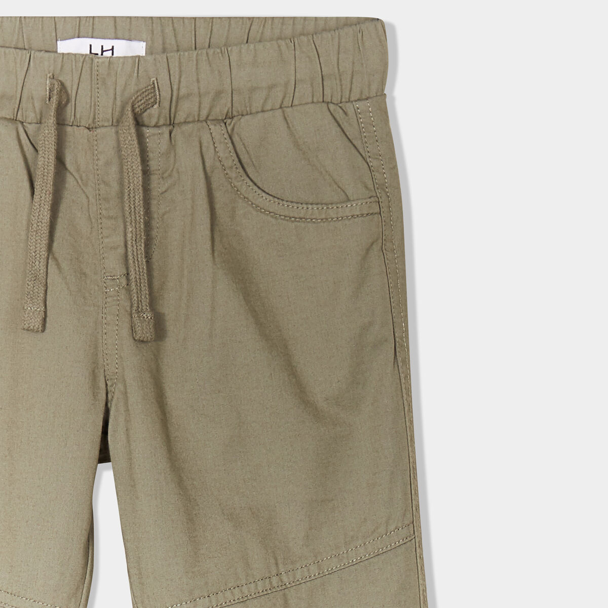 Pantalon regular taille élastiquée coton vert kaki garçon