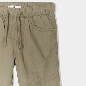 Pantalon regular taille élastiquée coton vert kaki garçon