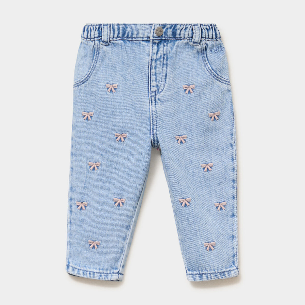 Jean brod&eacute; devant taille ajustable denim double stone b&eacute;b&eacute; fille