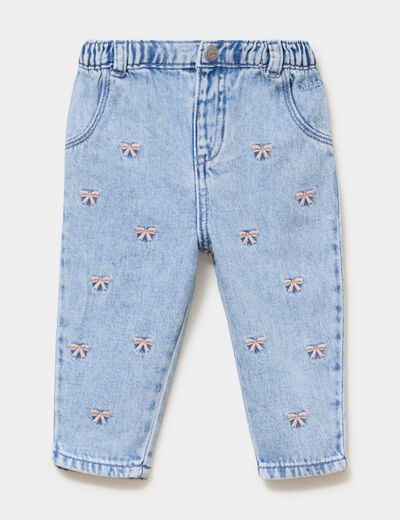Jean brod&eacute; devant taille ajustable denim double stone b&eacute;b&eacute; fille
