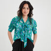 Blouse col lavalière manches courtes vert femme