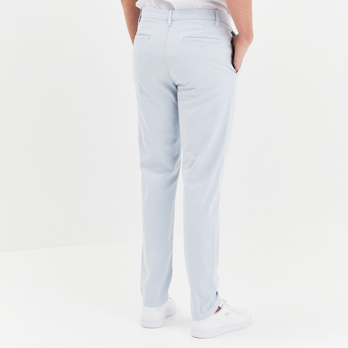 Pantalon chino droit stretch retroussé bleu clair homme