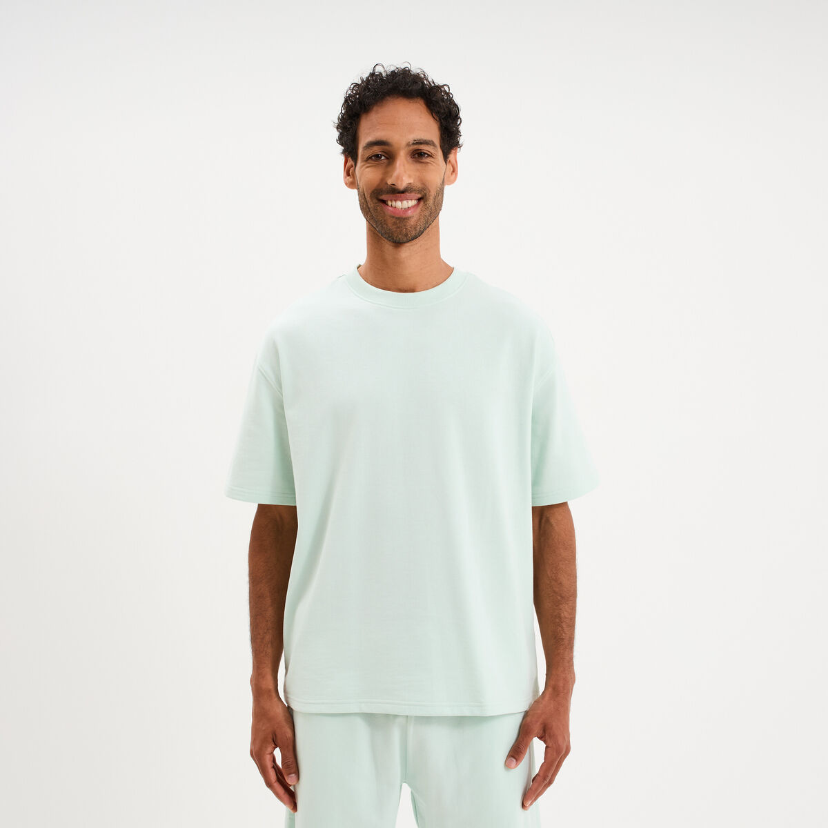 T-shirt col rond droit relax fit vert clair homme