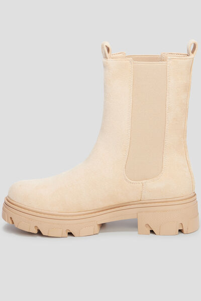 Bottines hautes chelsea aspect suédine sable femme