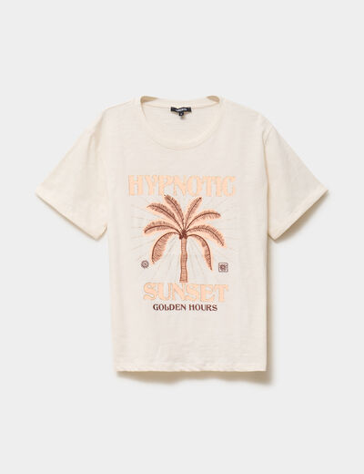 T-shirt manches courtes coton ecru femme