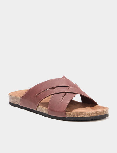 Mules brides crois&eacute;es marron homme