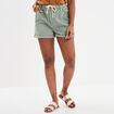 Short en jean ceinture élastiquée vert foncé femme