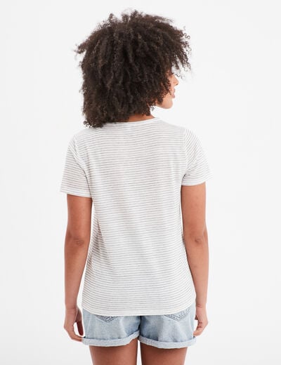 T-shirt col rond 1 poche manches courtes ecru femme