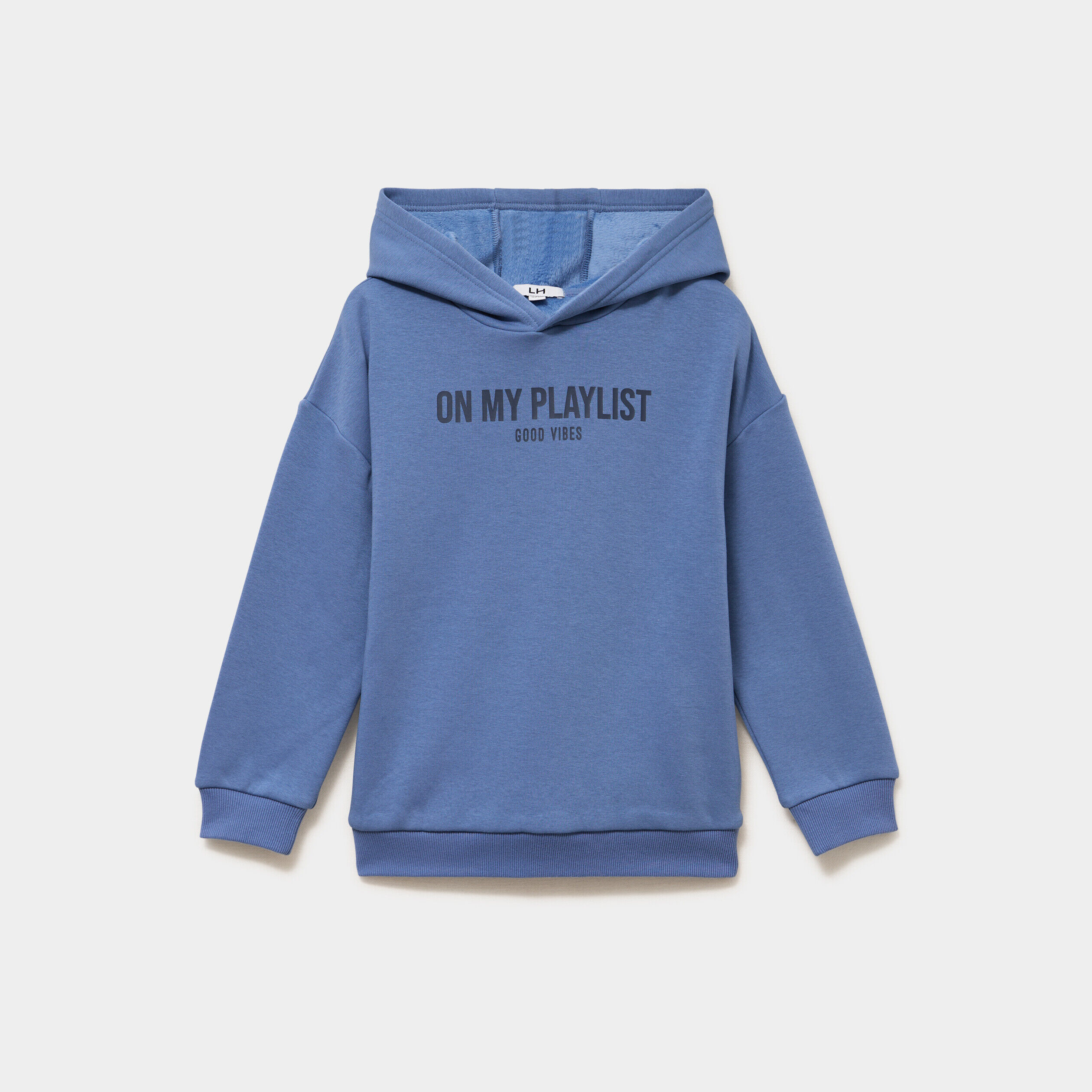 Sweat hoodie doublé à capuche oversize bleu garçon LH